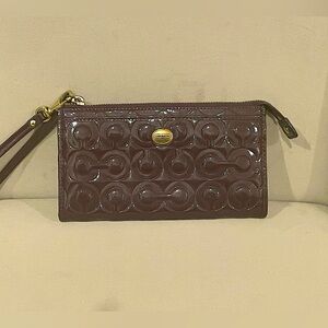Burgundy Maroon Dark Purple Coach Wallet With gold accents